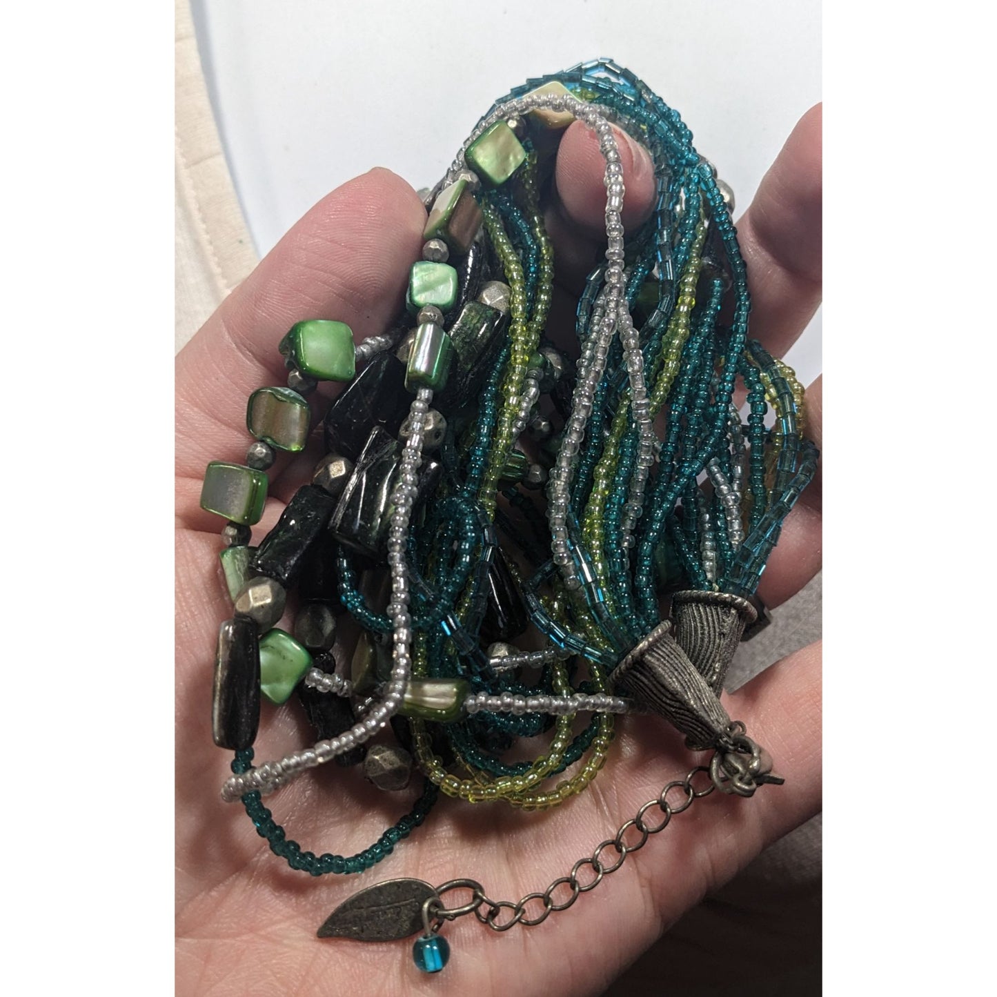 Coldwater Creek Mermaidcore Green And Blue Glass And Shell Layered Necklace