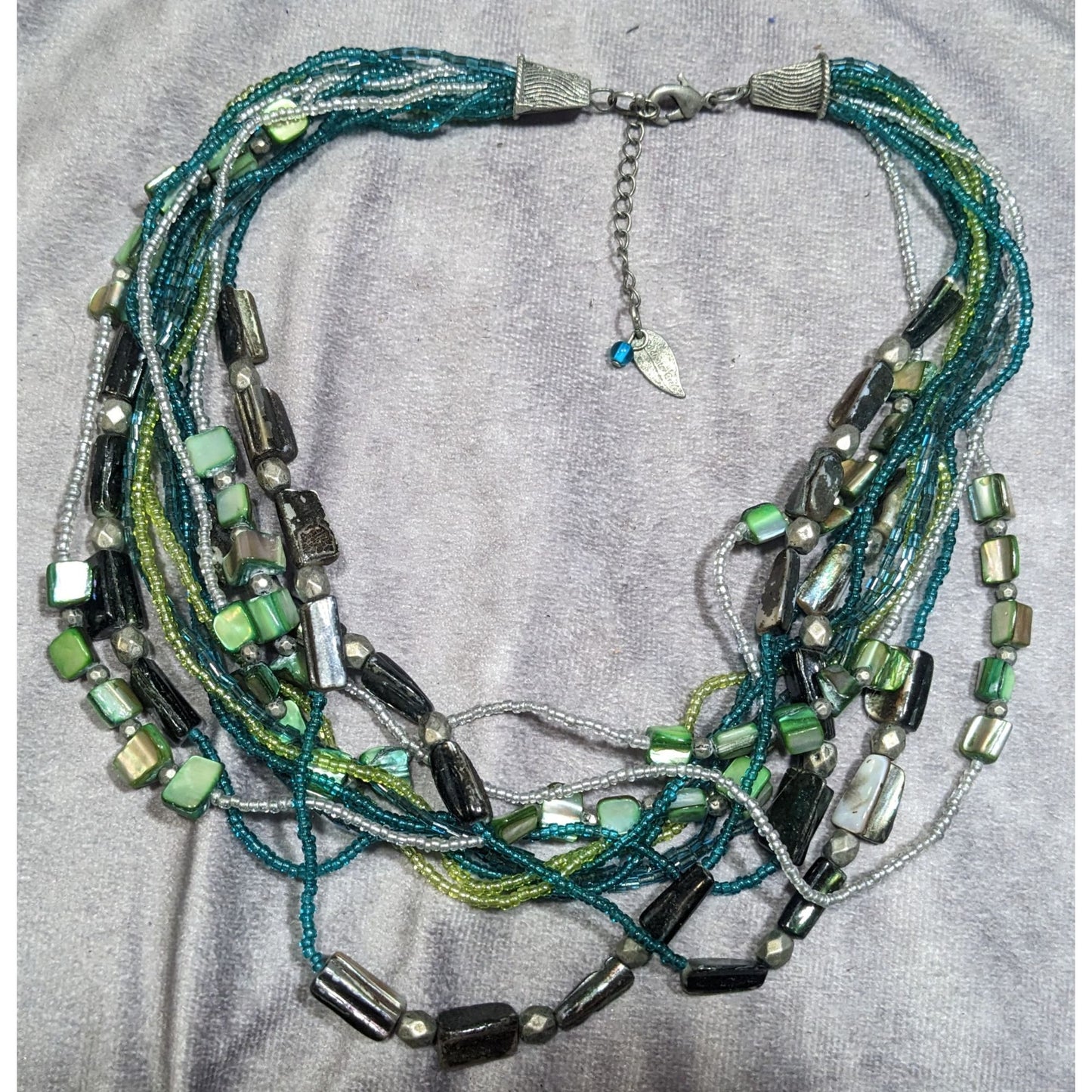 Coldwater Creek Mermaidcore Green And Blue Glass And Shell Layered Necklace