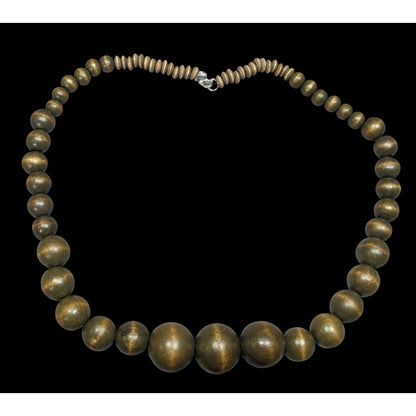 Vintage Rustic Brown Wood Beaded Necklace