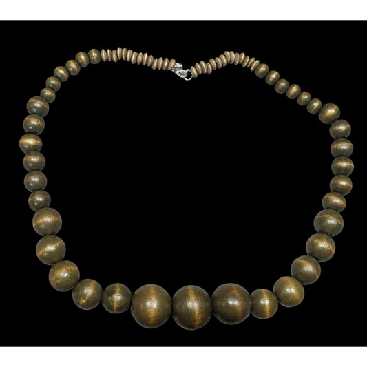 Vintage Rustic Brown Wood Beaded Necklace