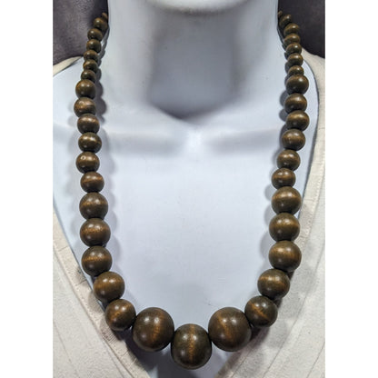 Vintage Rustic Brown Wood Beaded Necklace