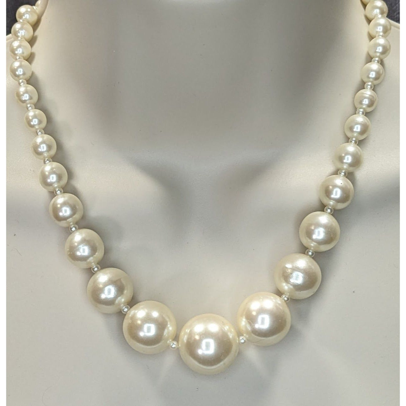 Vintage Faux Pearl Necklace & Earrings Set With Gold-Tone Details