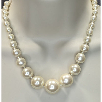 Vintage Faux Pearl Necklace & Earrings Set With Gold-Tone Details