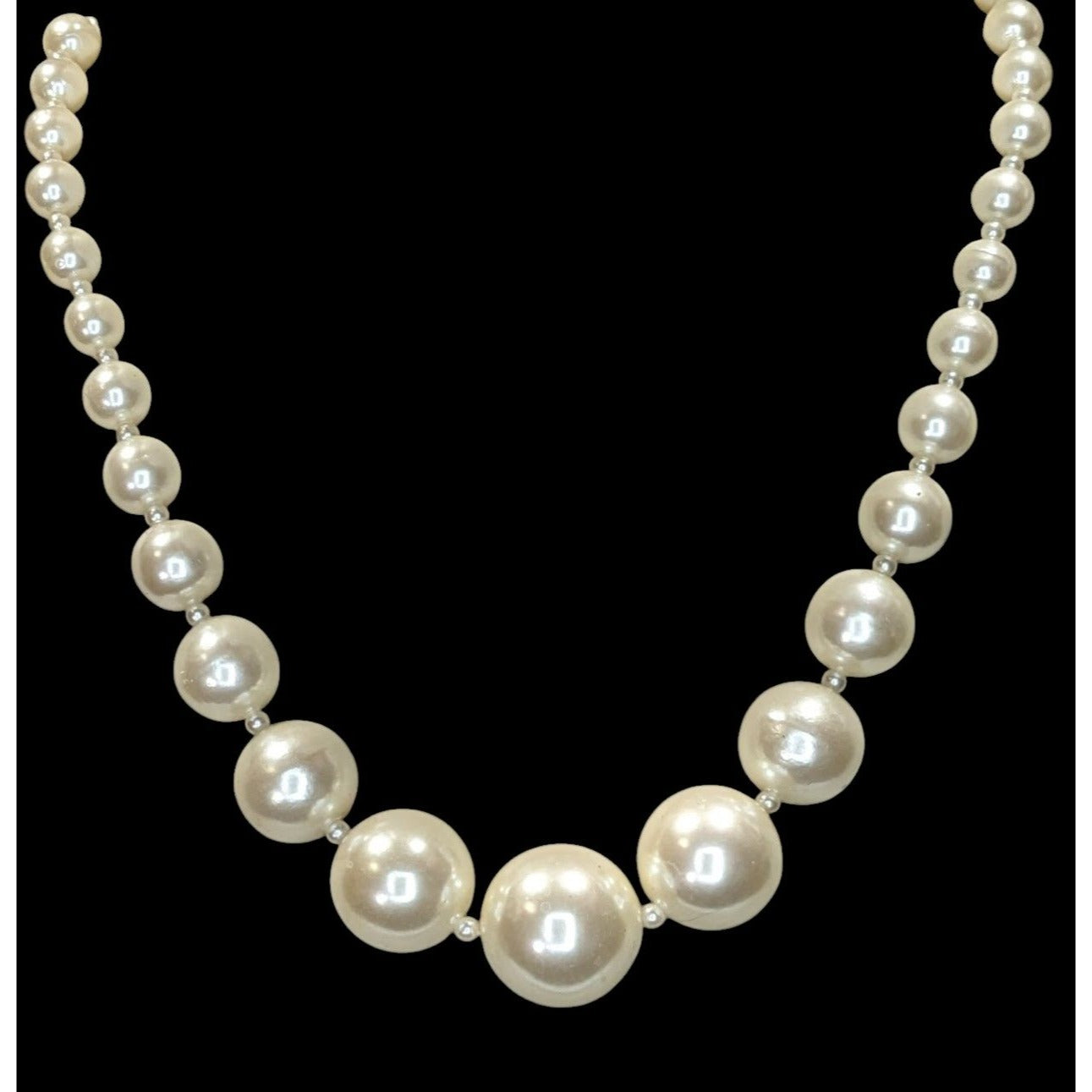Vintage Faux Pearl Necklace & Earrings Set With Gold-Tone Details