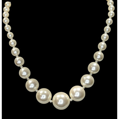 Vintage Faux Pearl Necklace & Earrings Set With Gold-Tone Details