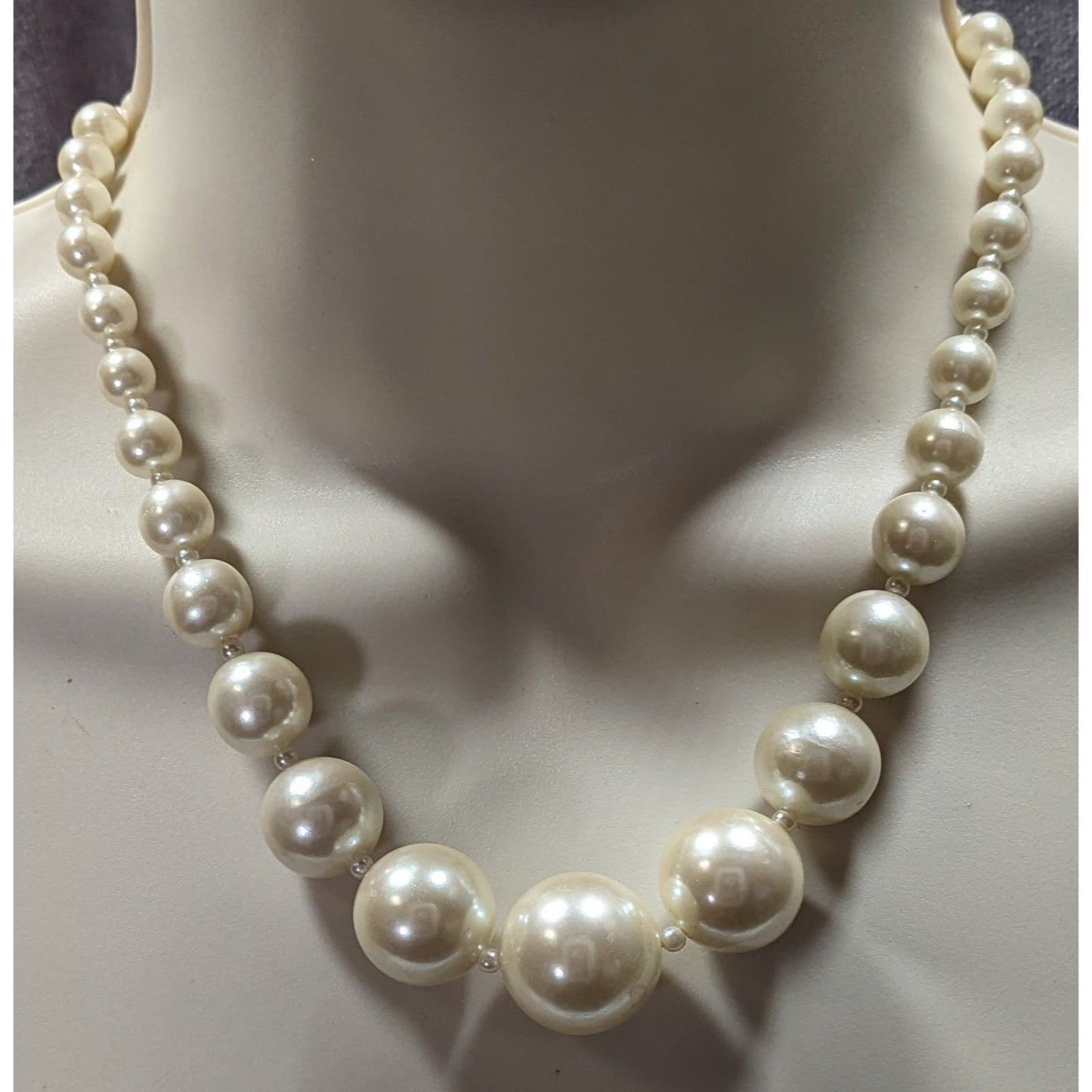 Vintage Faux Pearl Necklace & Earrings Set With Gold-Tone Details