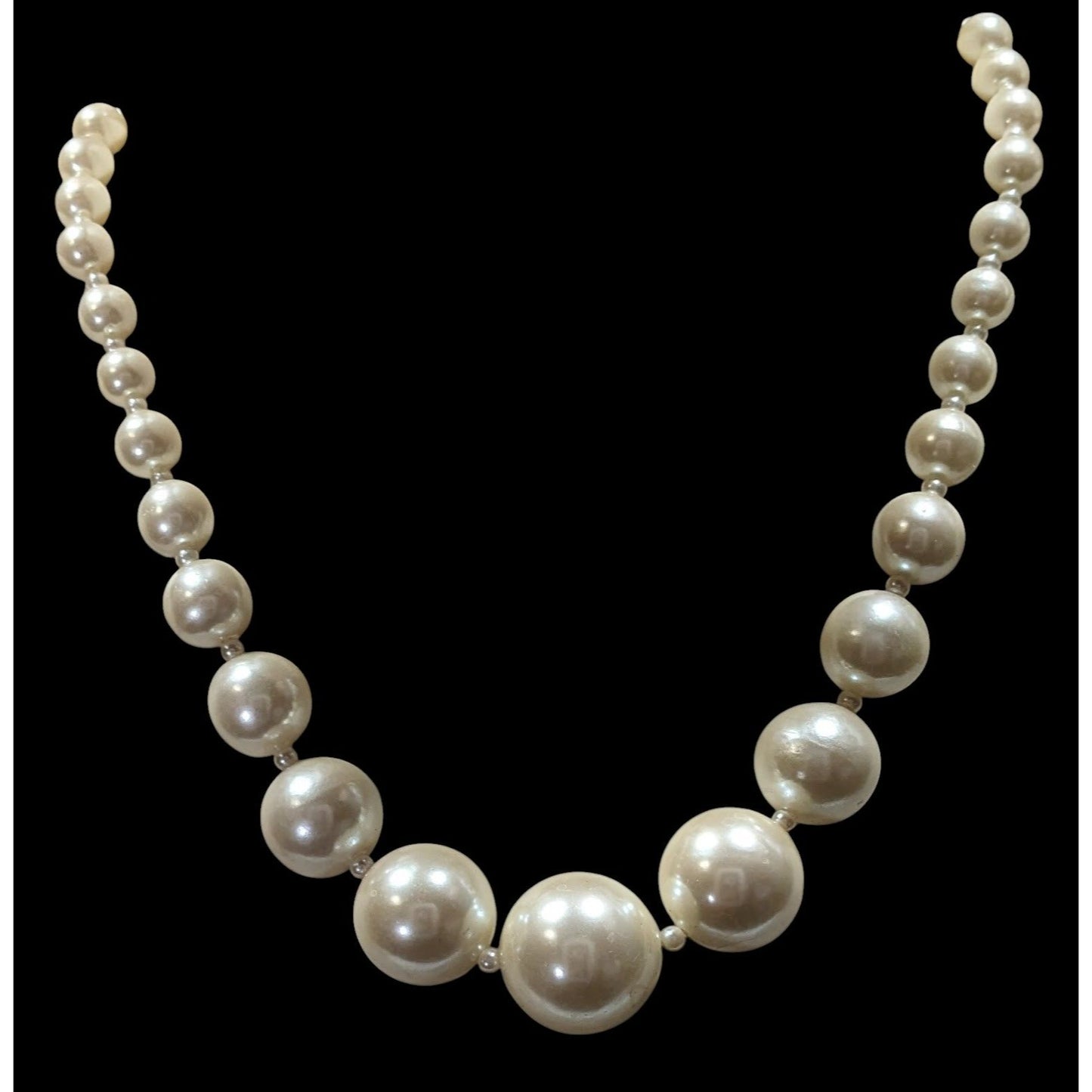 Vintage Faux Pearl Necklace & Earrings Set With Gold-Tone Details