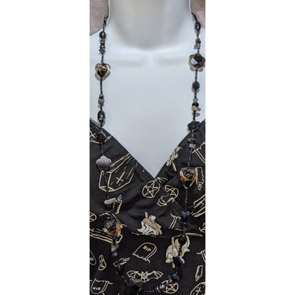 Gothic Glass Bead Necklace With Black & Floral Heart Accents