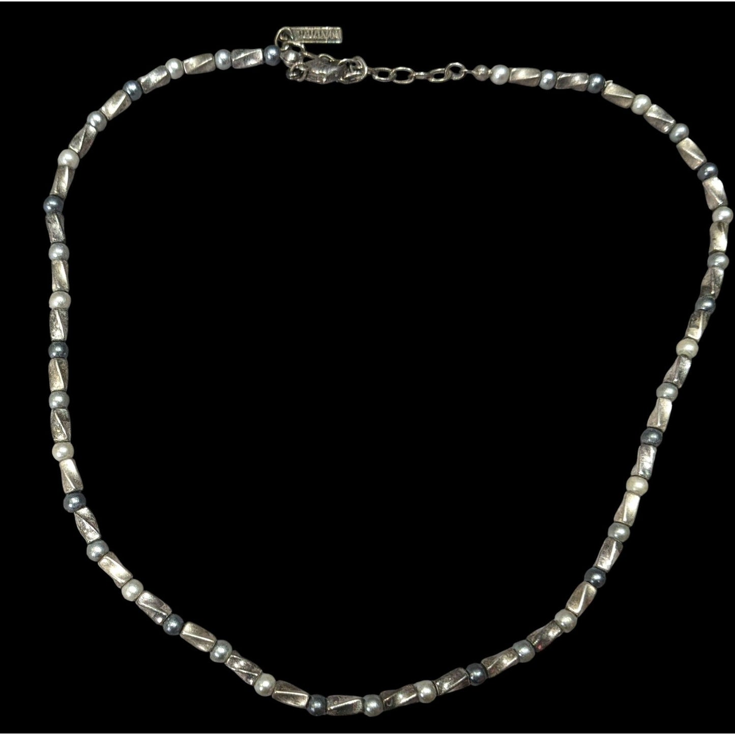 Napier Silver Tone Pearl And Metal Beaded Necklace
