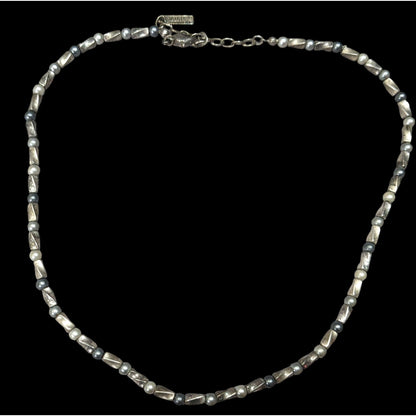 Napier Silver Tone Pearl And Metal Beaded Necklace