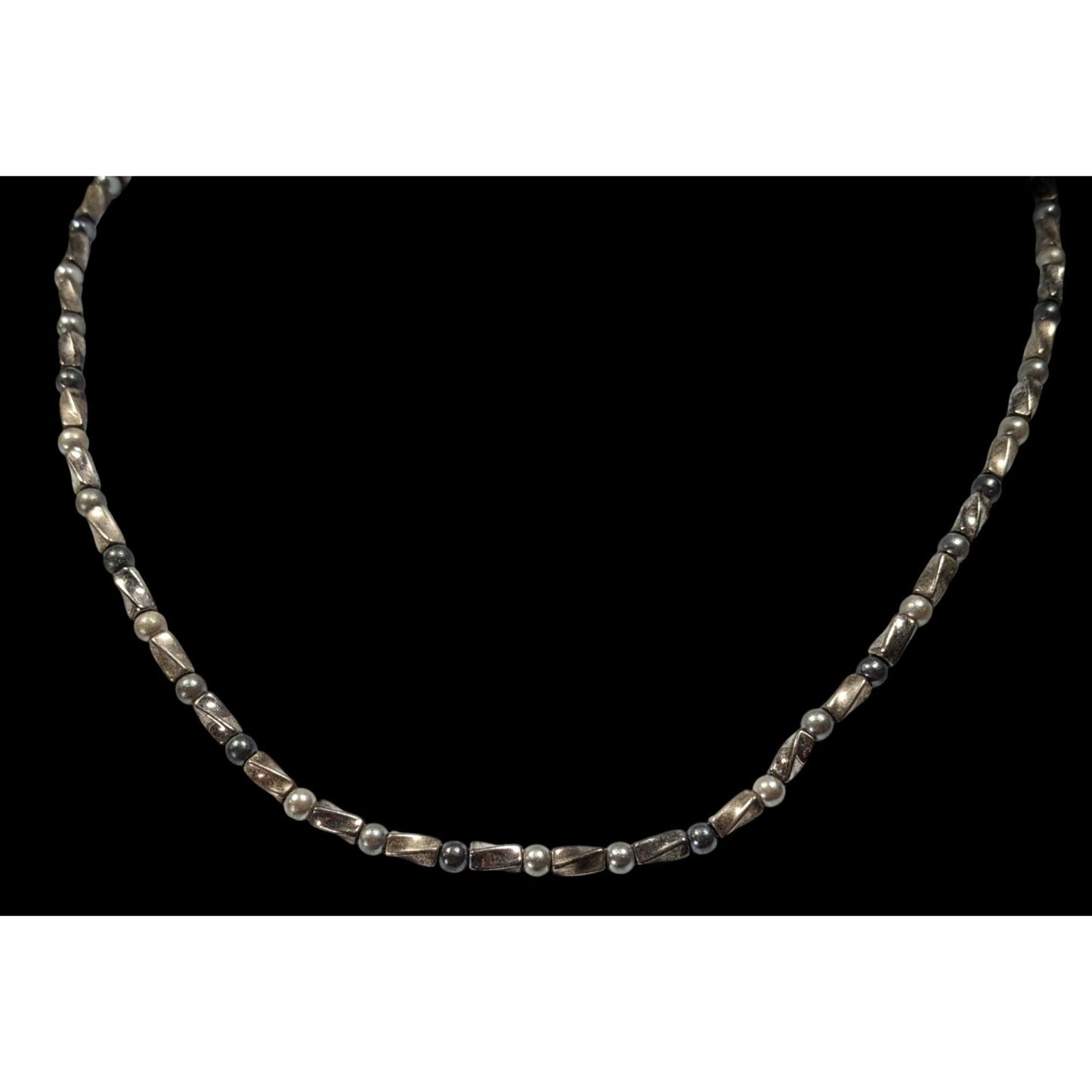 Napier Silver Tone Pearl And Metal Beaded Necklace