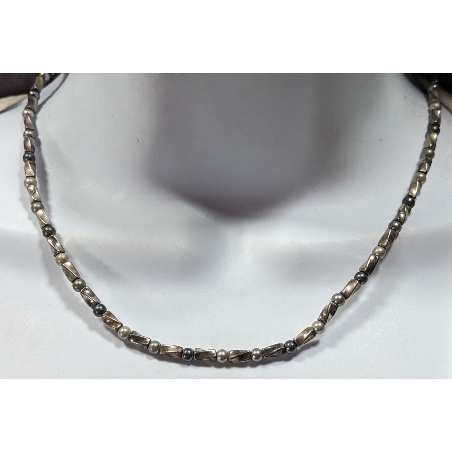 Napier Silver Tone Pearl And Metal Beaded Necklace
