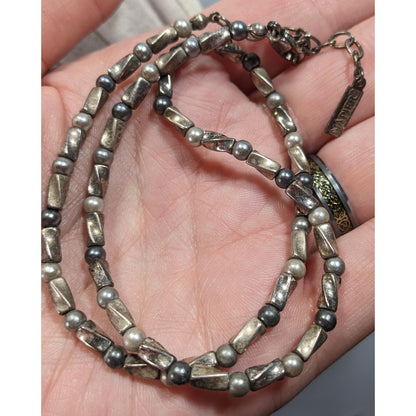 Napier Silver Tone Pearl And Metal Beaded Necklace
