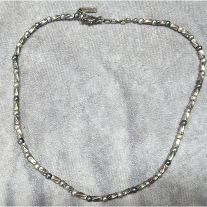 Napier Silver Tone Pearl And Metal Beaded Necklace
