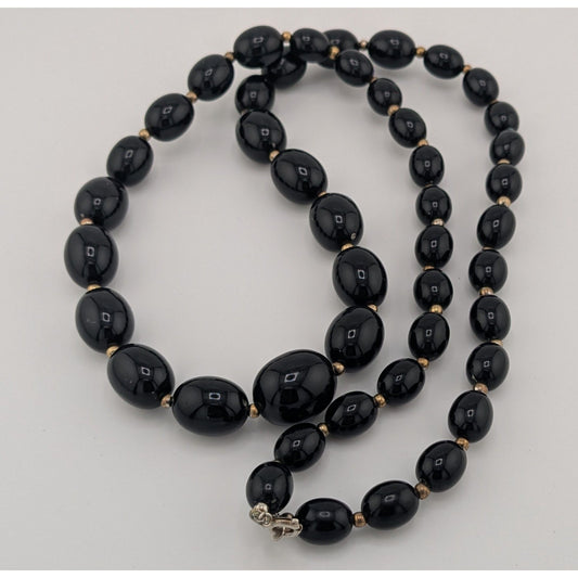 Vintage Gothic Black Beaded Necklace With Silver Tone Accents