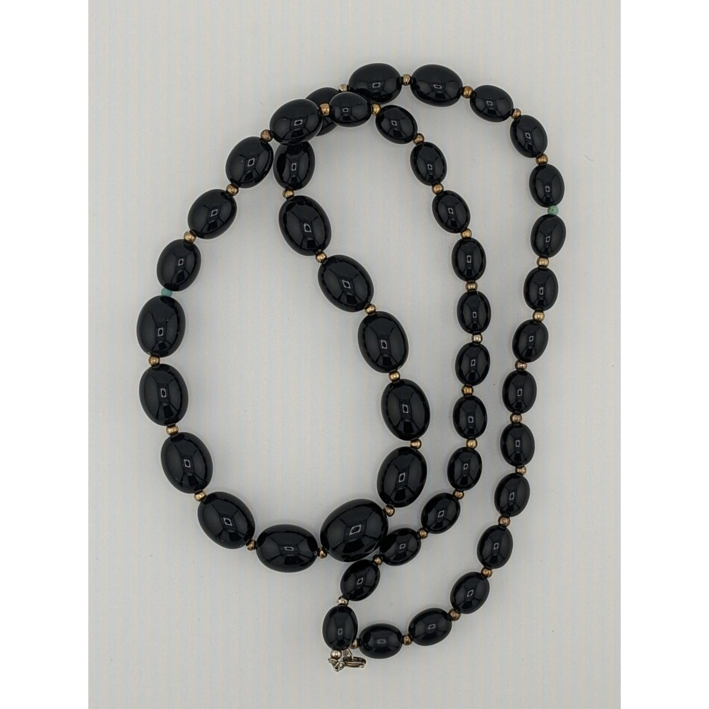 Vintage Gothic Black Beaded Necklace With Silver Tone Accents