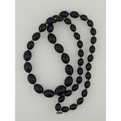 Vintage Gothic Black Beaded Necklace With Silver Tone Accents