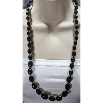 Vintage Gothic Black Beaded Necklace With Silver Tone Accents