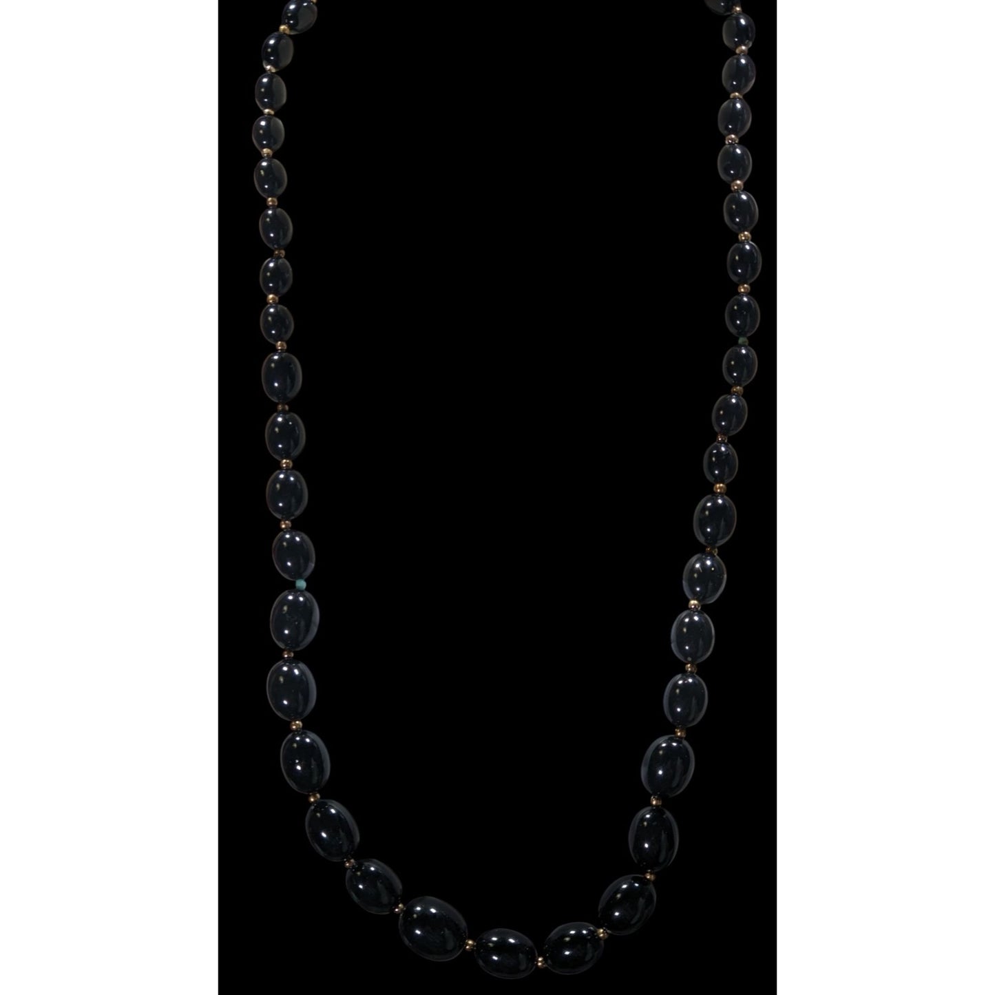 Vintage Gothic Black Beaded Necklace With Silver Tone Accents