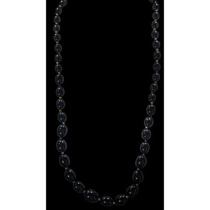 Vintage Gothic Black Beaded Necklace With Silver Tone Accents