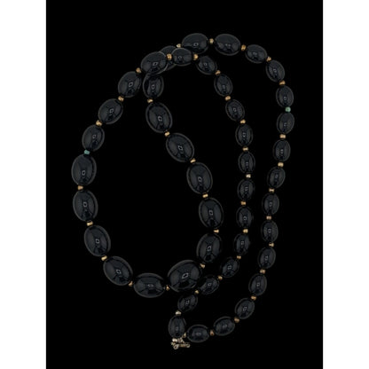 Vintage Gothic Black Beaded Necklace With Silver Tone Accents