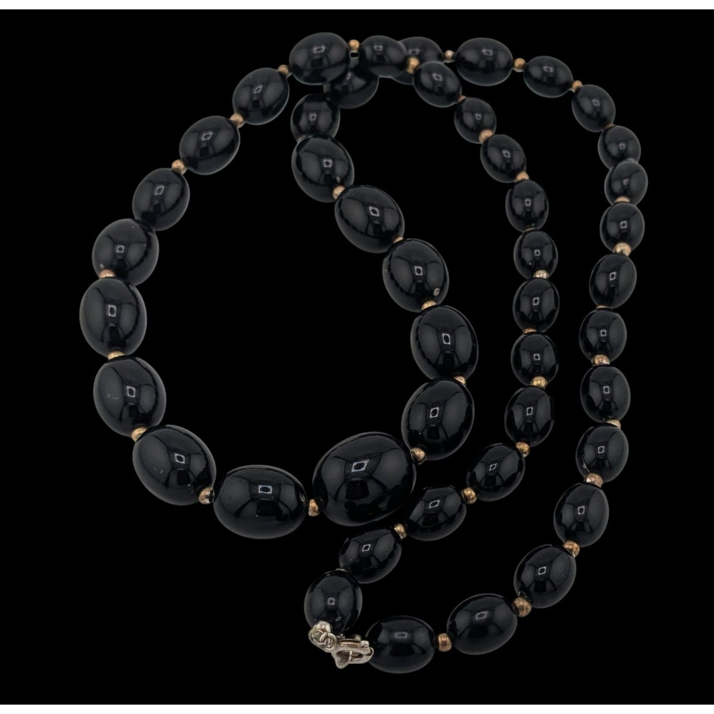 Vintage Gothic Black Beaded Necklace With Silver Tone Accents