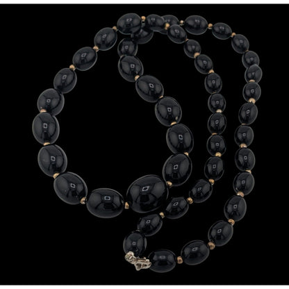 Vintage Gothic Black Beaded Necklace With Silver Tone Accents