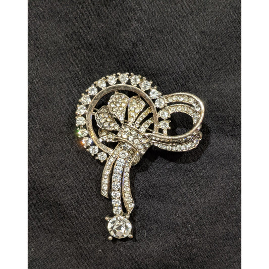Vintage Art Deco Silver Tone Rhinestone Brooch