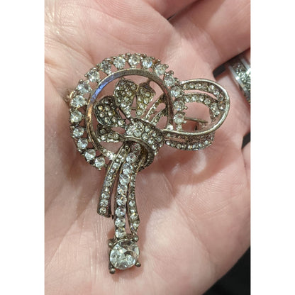 Vintage Art Deco Silver Tone Rhinestone Brooch