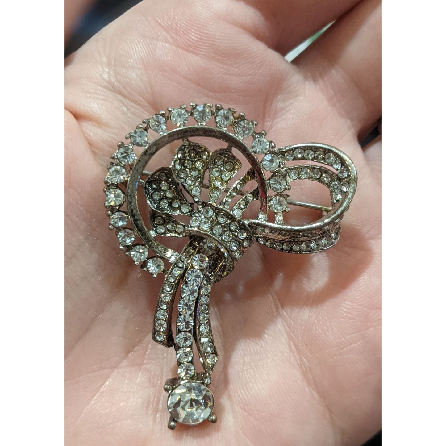 Vintage Art Deco Silver Tone Rhinestone Brooch