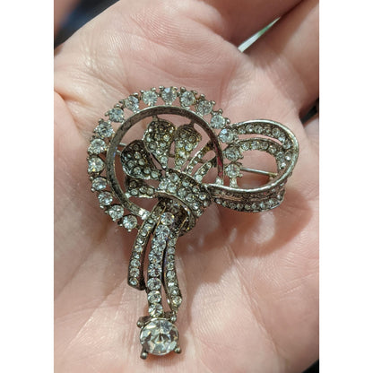 Vintage Art Deco Silver Tone Rhinestone Brooch
