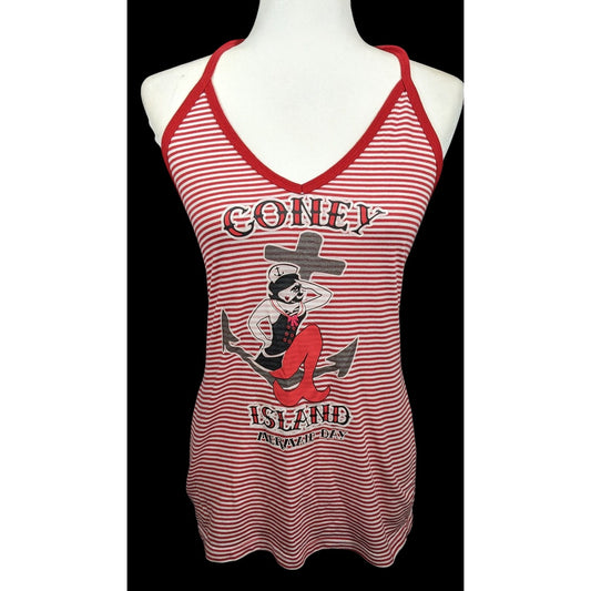 Vintage Retro Pinup Coney Island Mermaid Day Striped Halter Top
