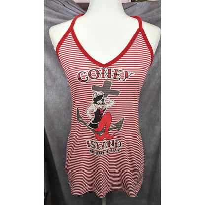Vintage Retro Pinup Coney Island Mermaid Day Striped Halter Top