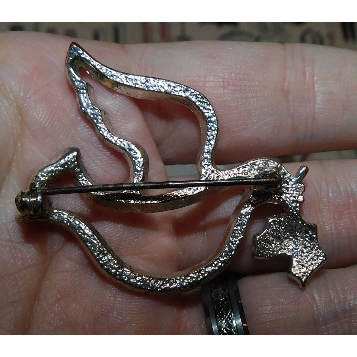 Vintage Dove Brooch Silver Tone With Rhinestones