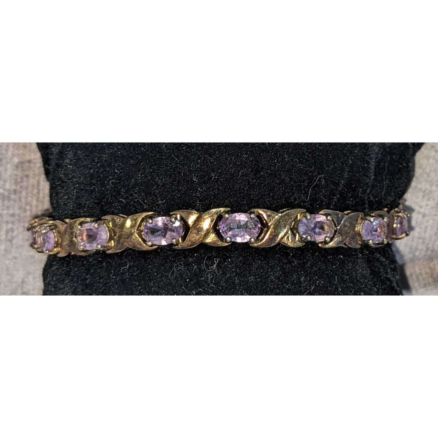 Glam Vintage 925 Sterling Silver Amethyst Tennis Bracelet Purple Gemstone