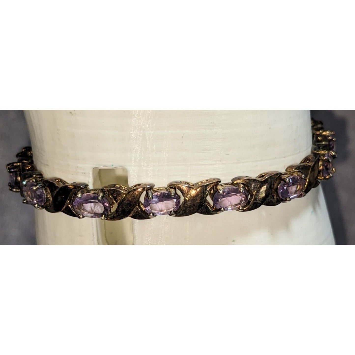 Glam Vintage 925 Sterling Silver Amethyst Tennis Bracelet Purple Gemstone