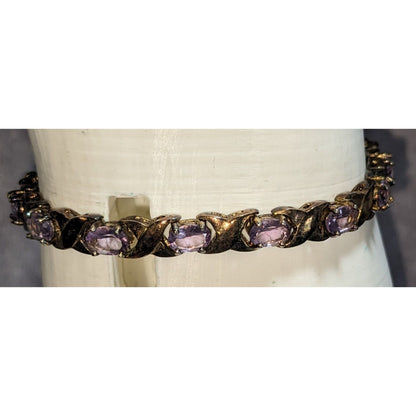Glam Vintage 925 Sterling Silver Amethyst Tennis Bracelet Purple Gemstone