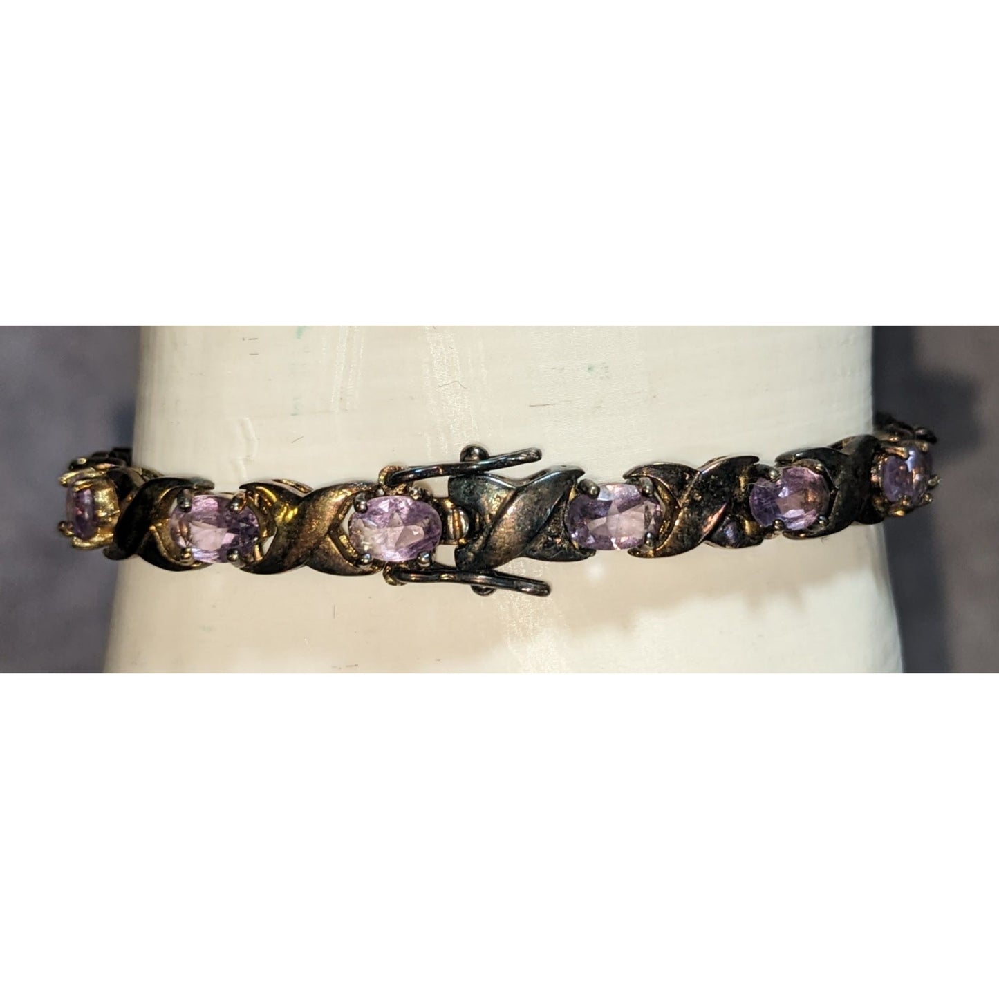 Glam Vintage 925 Sterling Silver Amethyst Tennis Bracelet Purple Gemstone