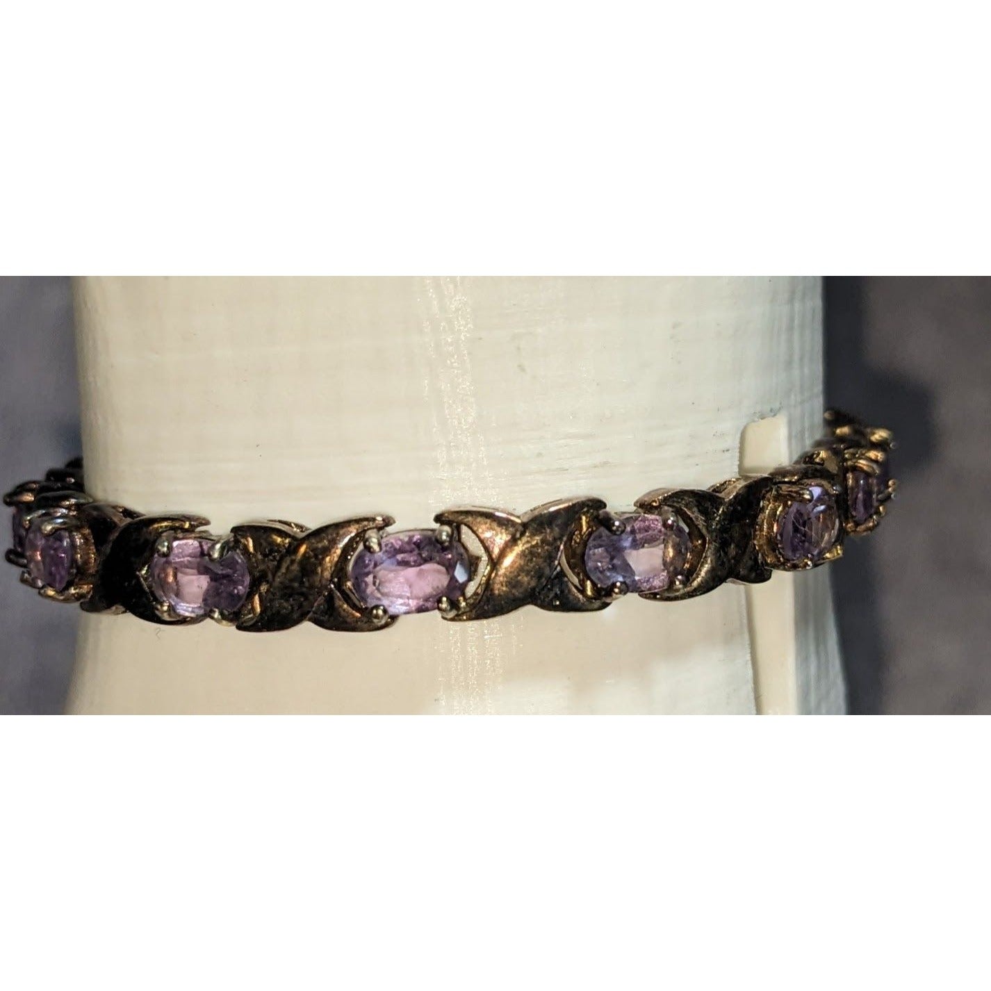 Glam Vintage 925 Sterling Silver Amethyst Tennis Bracelet Purple Gemstone