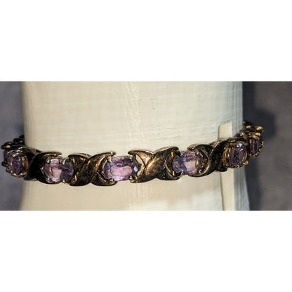 Glam Vintage 925 Sterling Silver Amethyst Tennis Bracelet Purple Gemstone