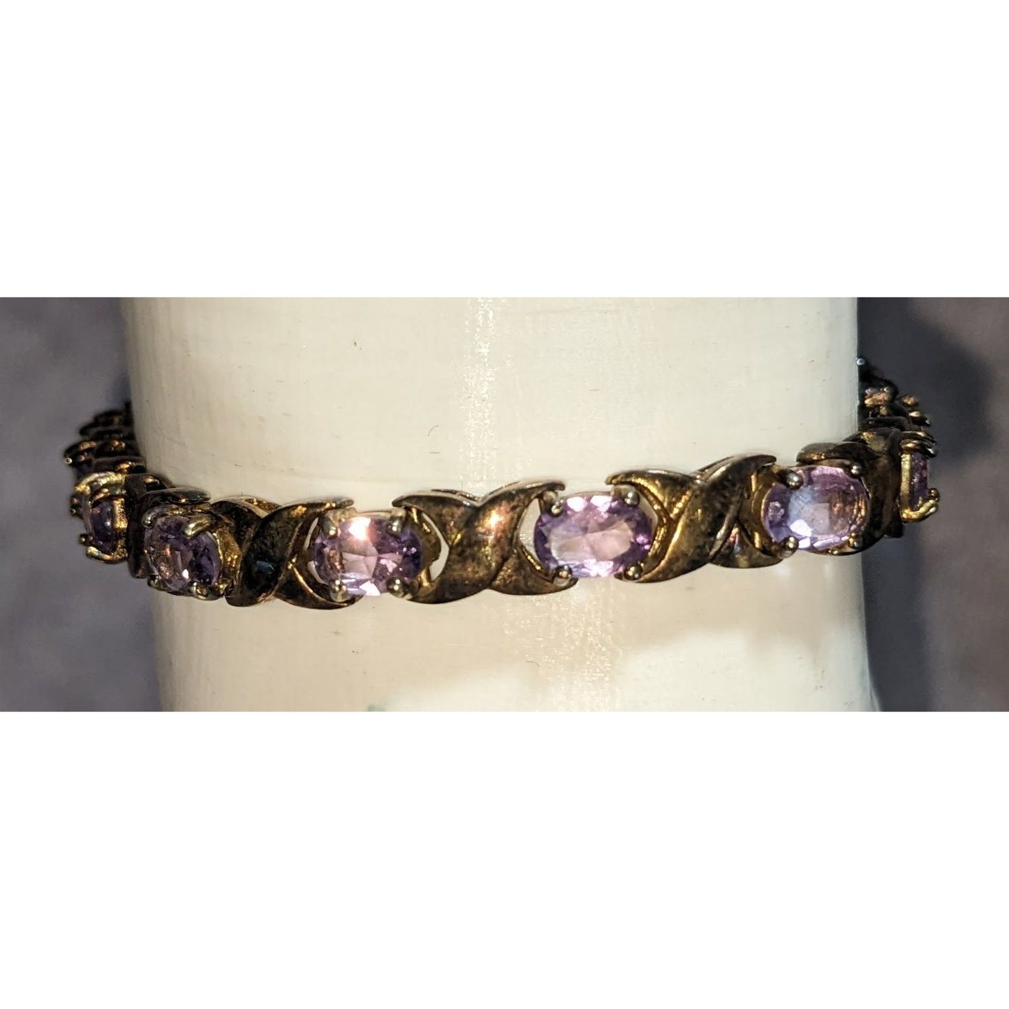 Glam Vintage 925 Sterling Silver Amethyst Tennis Bracelet Purple Gemstone