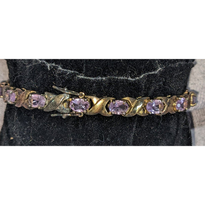 Glam Vintage 925 Sterling Silver Amethyst Tennis Bracelet Purple Gemstone