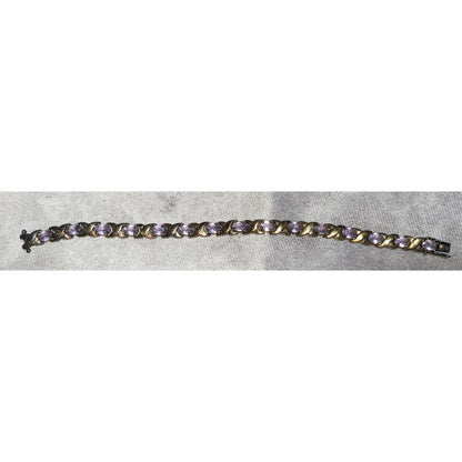 Glam Vintage 925 Sterling Silver Amethyst Tennis Bracelet Purple Gemstone