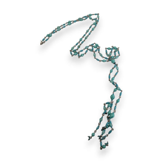 Boho Lariat Glass Turquoise Blue Beaded Necklace 28 Inch
