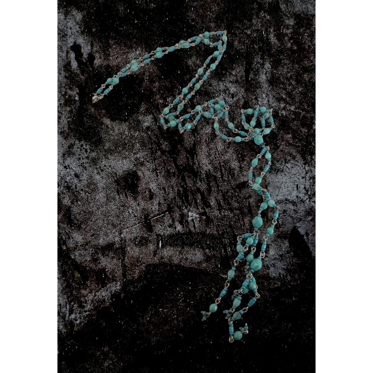 Boho Lariat Glass Turquoise Blue Beaded Necklace 28 Inch