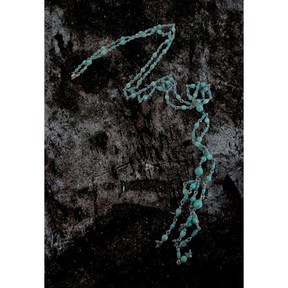 Boho Lariat Glass Turquoise Blue Beaded Necklace 28 Inch