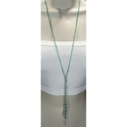 Boho Lariat Glass Turquoise Blue Beaded Necklace 28 Inch