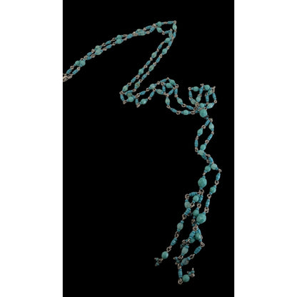 Boho Lariat Glass Turquoise Blue Beaded Necklace 28 Inch
