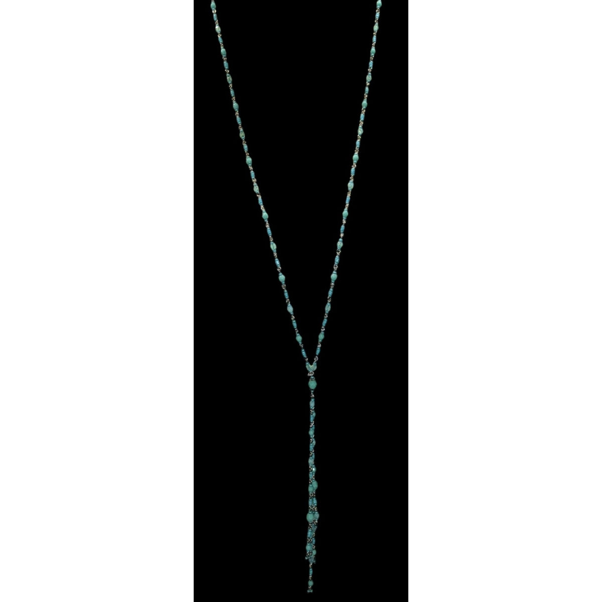 Boho Lariat Glass Turquoise Blue Beaded Necklace 28 Inch