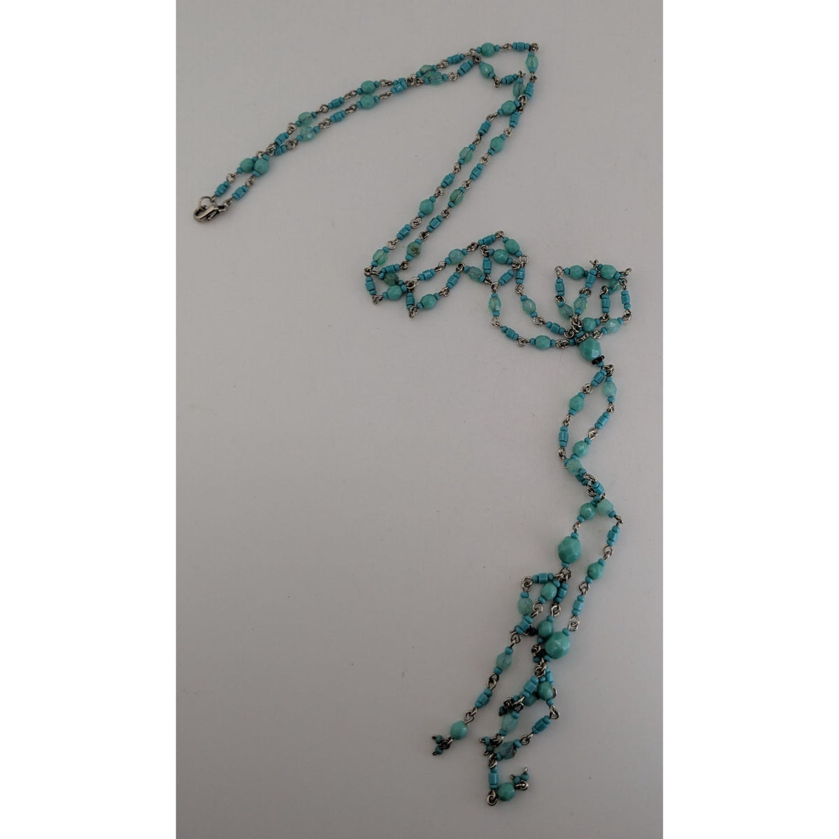 Boho Lariat Glass Turquoise Blue Beaded Necklace 28 Inch